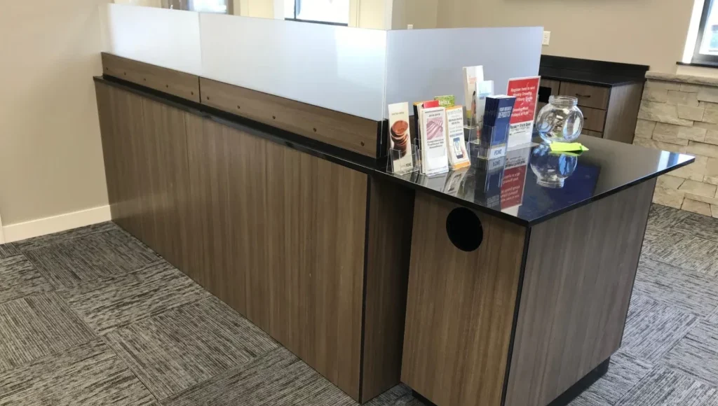 A photo of a newly installed modular bank teller line